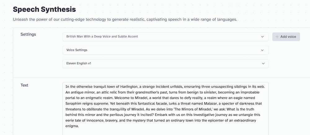 eleven labs screenshot miradel