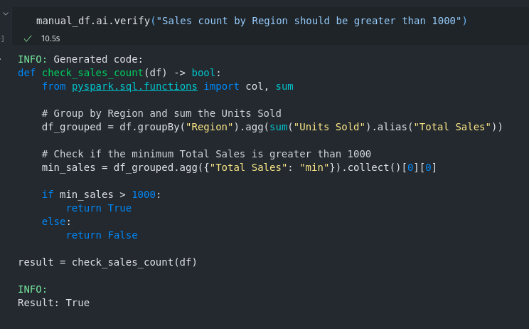 Dataframe Verify using AI